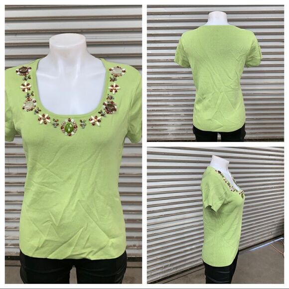 Multiples shirt sleeve top with embellished neck - Picture 1 of 8